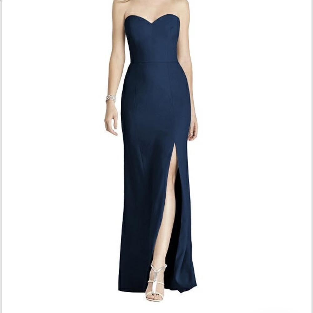 Dessy After Six Strapless Crepe gown in Midnight